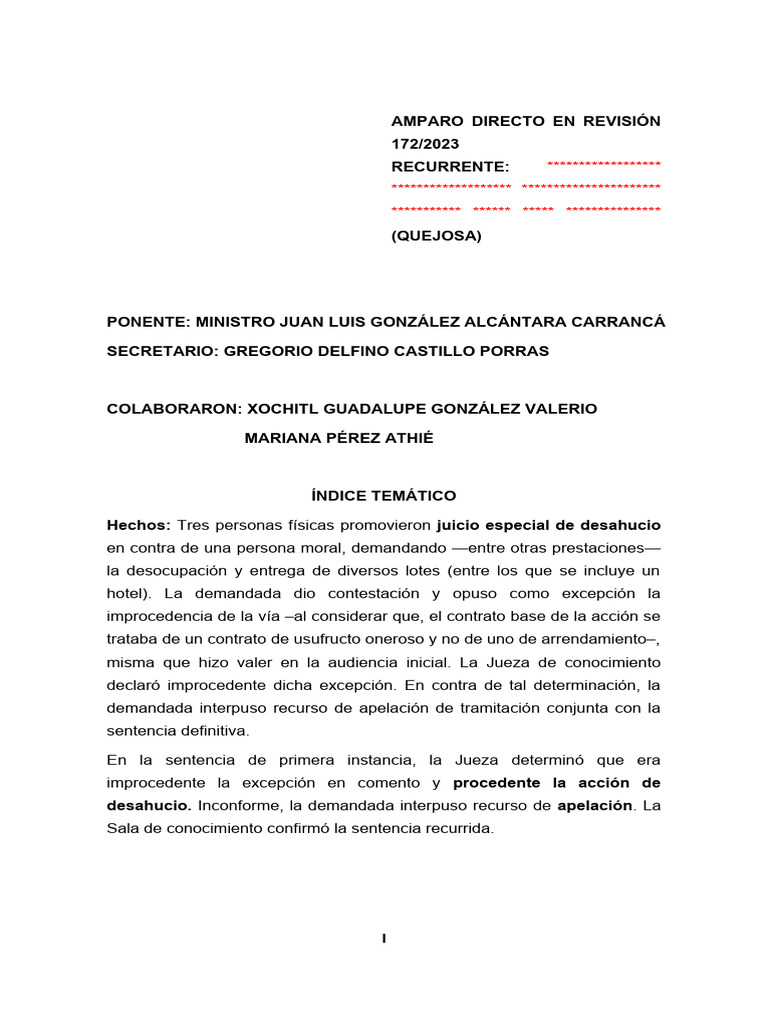 AMPARO DIRECTO EN REVISIÓN 172-2023 | PDF | Caso de ley | Sentencia (ley)