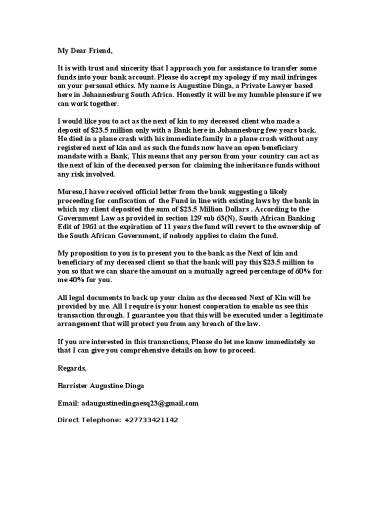 Fund Transfer Proposal from Lawyer | PDF | Social Science | Law