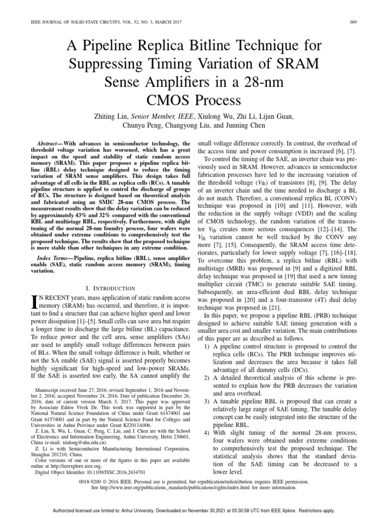 A Pipeline Replica Bitline Technique For Suppressing Timing Variation ...