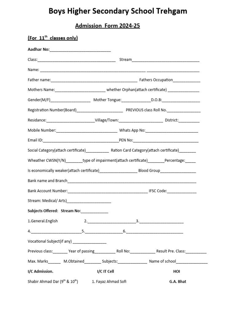 Admission Form Class 9th | PDF