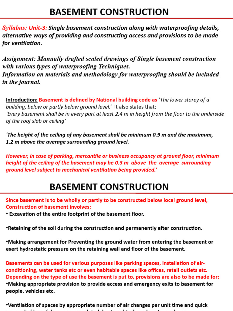 Basement Construction and Waterproofing Techniques | PDF | Basement ...