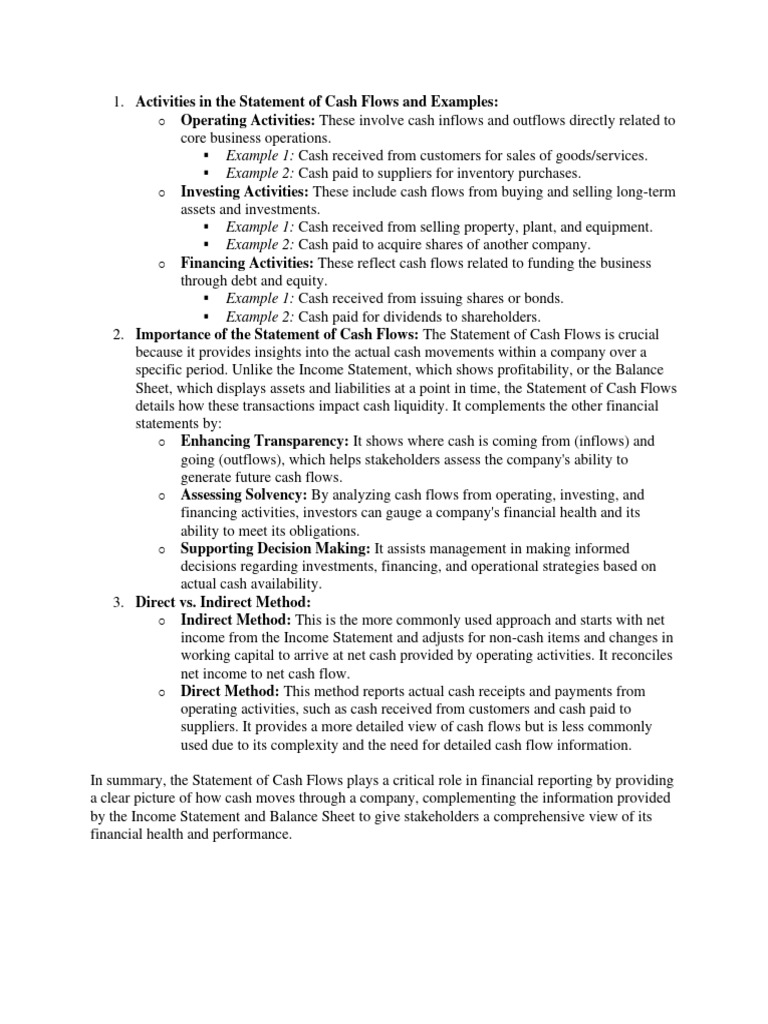 Understanding Cash Flow Statement Activities | PDF | Cash Flow ...