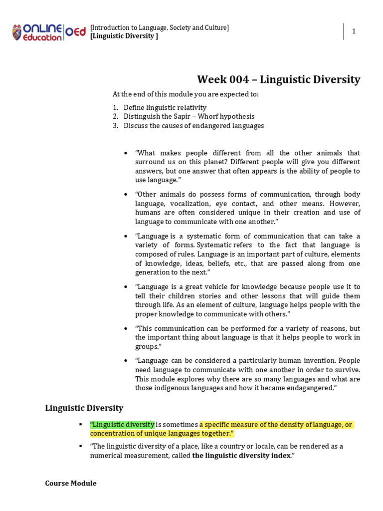 Understanding Linguistic Diversity Concepts | PDF | Linguistics | Human ...