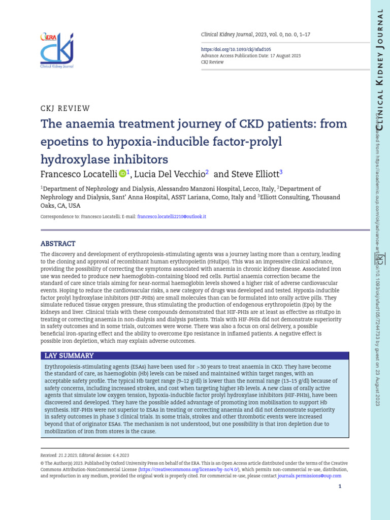The Anaemia Treatment Journey of Chronic Kidney Disease Clinical | PDF ...