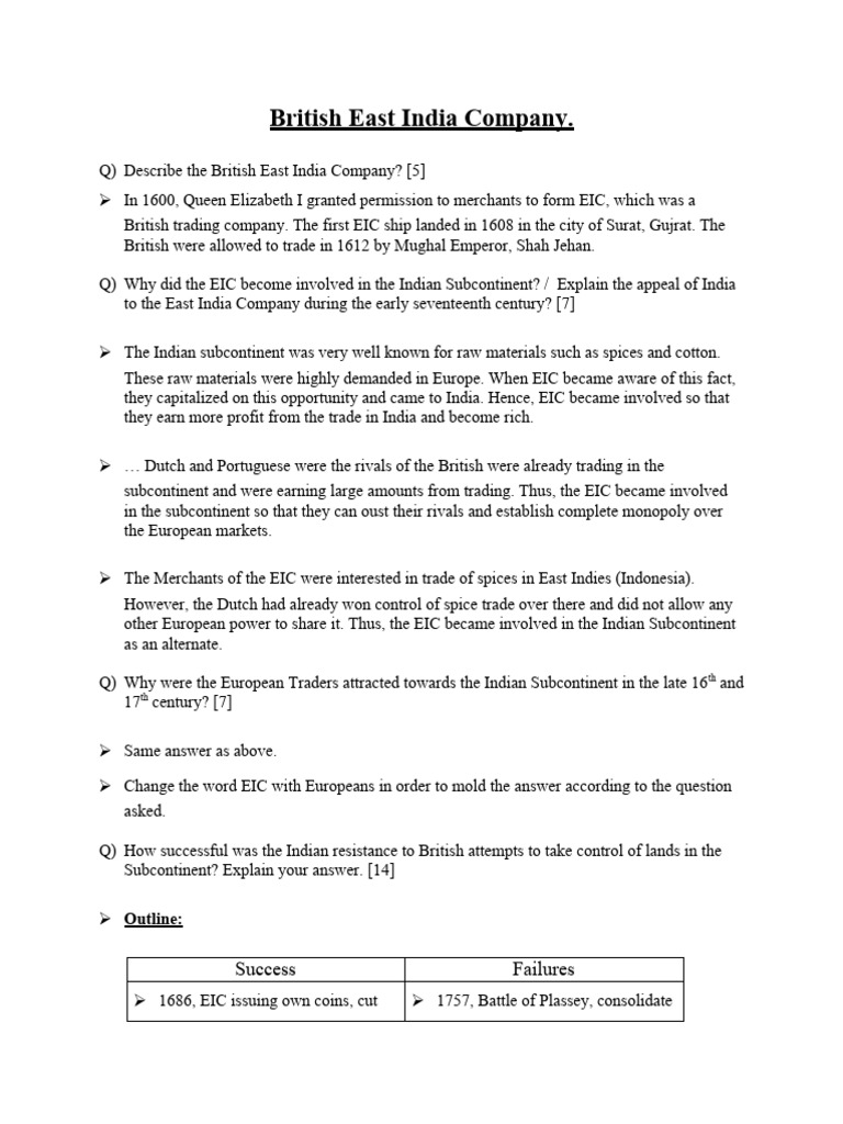 History caie 1 pdf british raj east india company