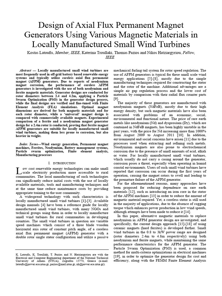 Design Of Axial Flux Permanent Magnet Generators Using Various Magnetic