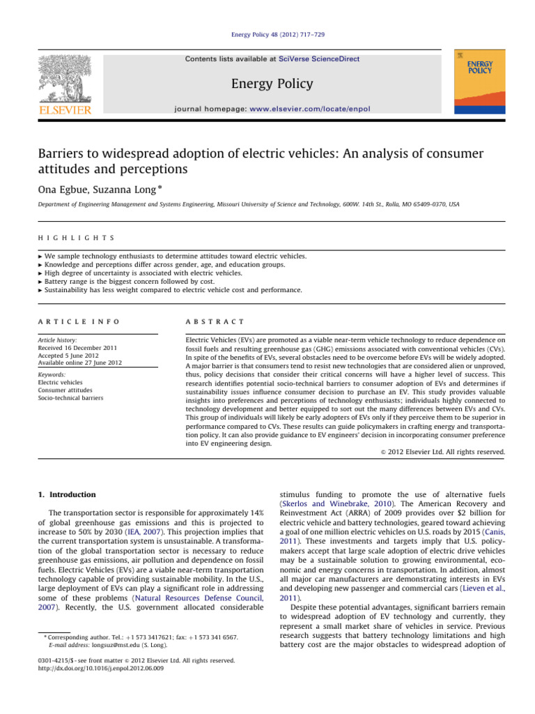 Barriers to Electric Vehicle Adoption | PDF | Plug In Hybrid | Electric ...