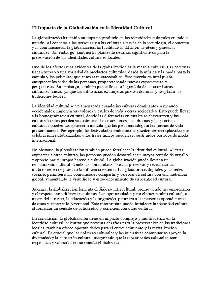 El Impacto de La Globalización en La Identidad Cultural | PDF ...