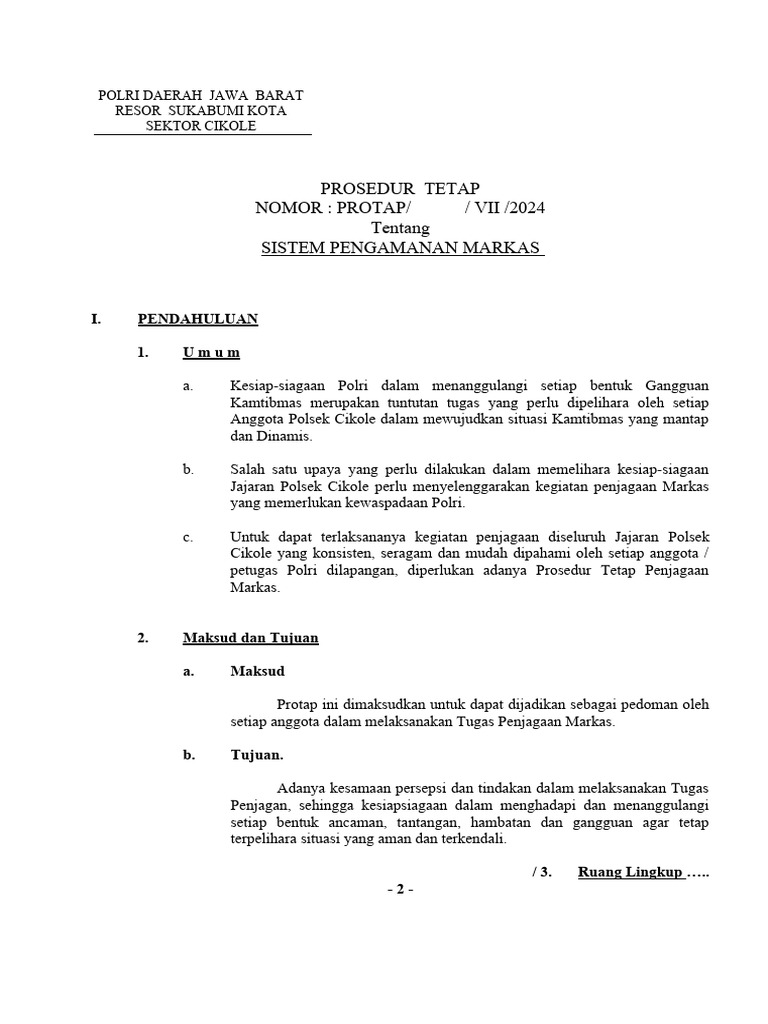 Protap Penjagaan Markas Polsek Cikole | PDF