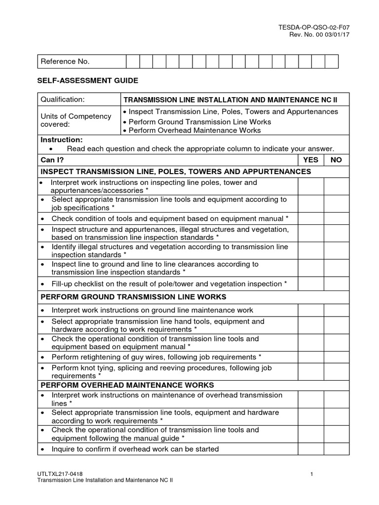 Transmission Line Maintenance Self-Assessment Guide | PDF ...