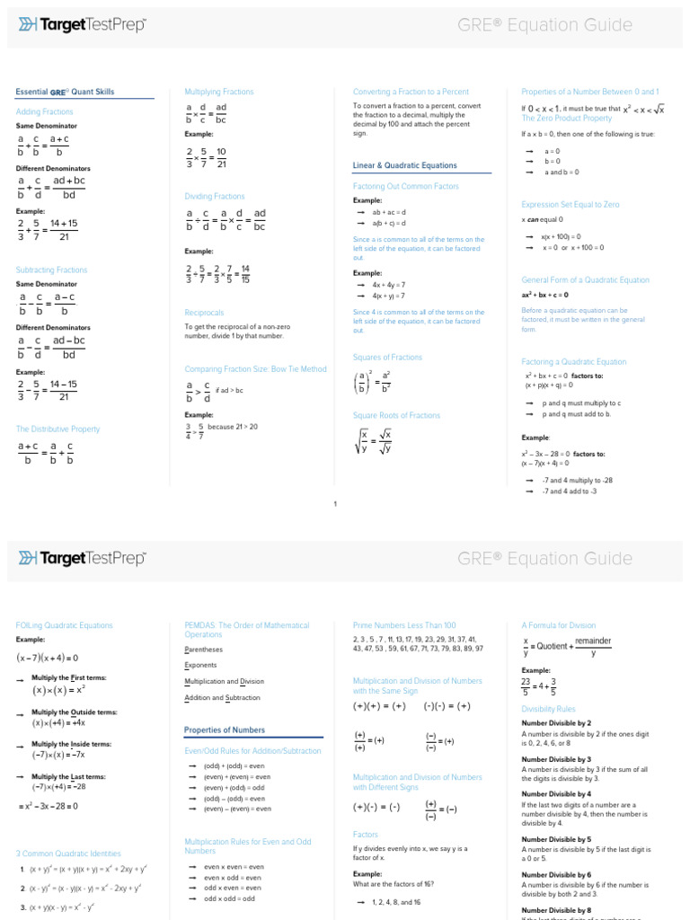 GRE Math Formulas (Target Test Prep) | PDF | Fraction (Mathematics ...