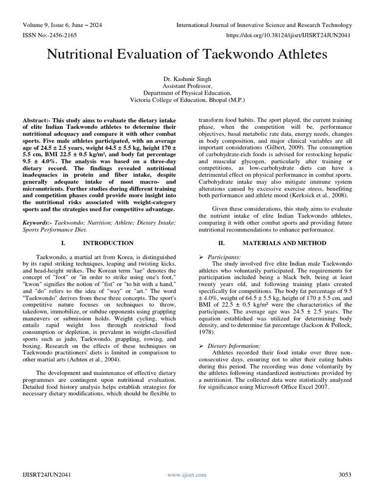 BEST DIET FOR TAEKWONDO visual data 2