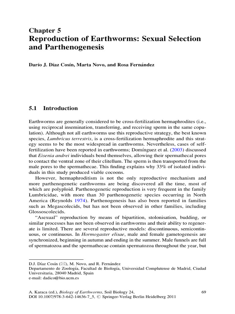 Reproduction of Earthworms (2011) - Cap. Libro | PDF | Species | Ploidy