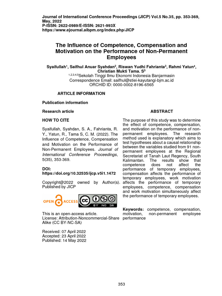 Jurnal 2 The Effect of Competence, Compensation, and Work Motivation On ...