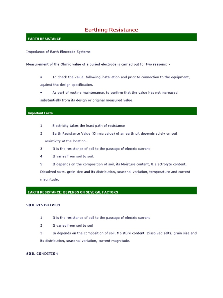 Earthing Resistance | PDF | Electrical Resistivity And Conductivity ...