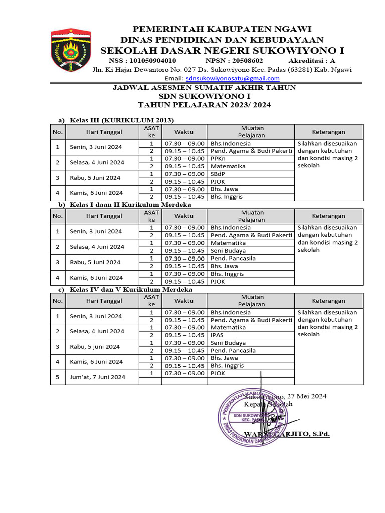 Jadwal Asat 2023 2024 Pdf