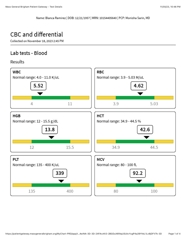 CBC and Differential 18.11.23 | PDF | Hematology | Body Fluids