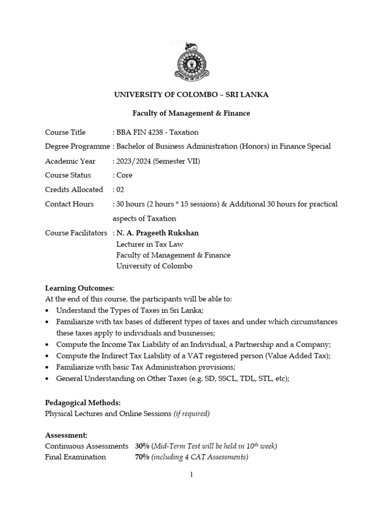 BBA - FIN - 4238 - Course Outline | PDF | Capital Gains Tax | Taxes