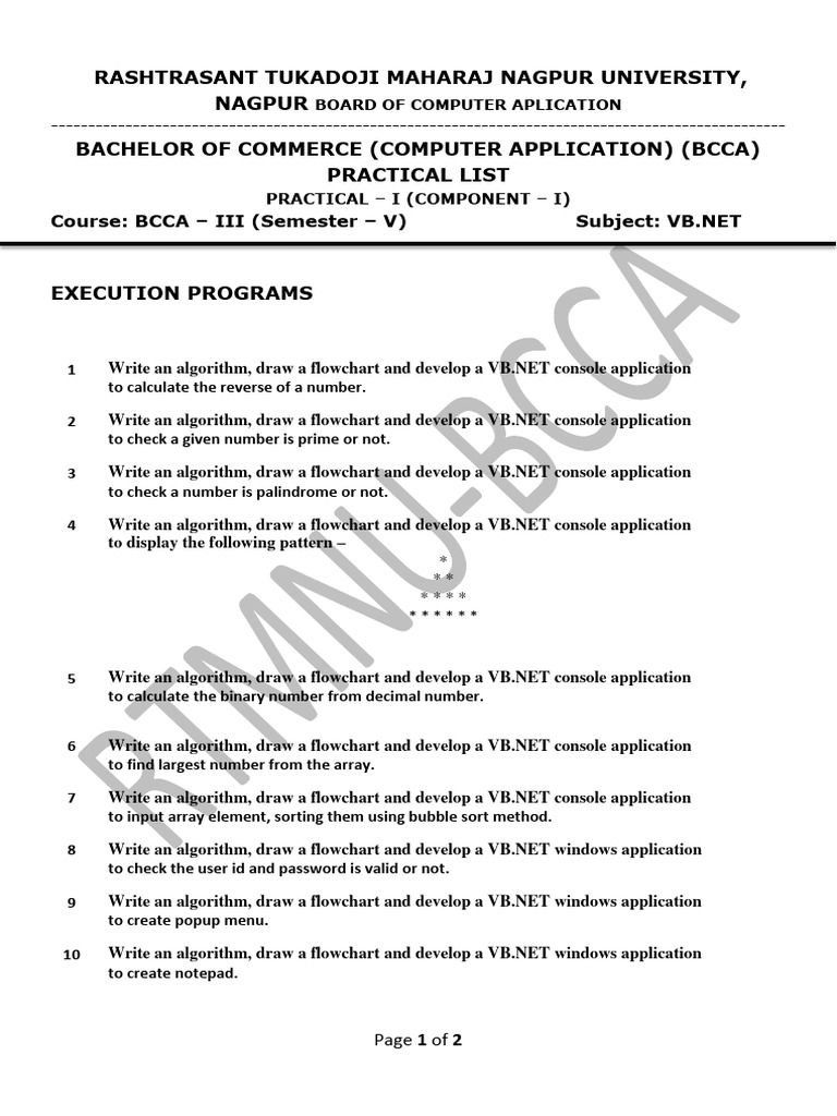 Practical List BCCA - III Sem V Practical - I (Component - I) | PDF ...