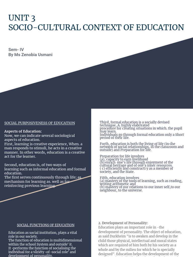 Sem 4 Unit 3 SOCIO-CULTURAL CONTEXT OF EDUCATION | PDF | Intellectual ...