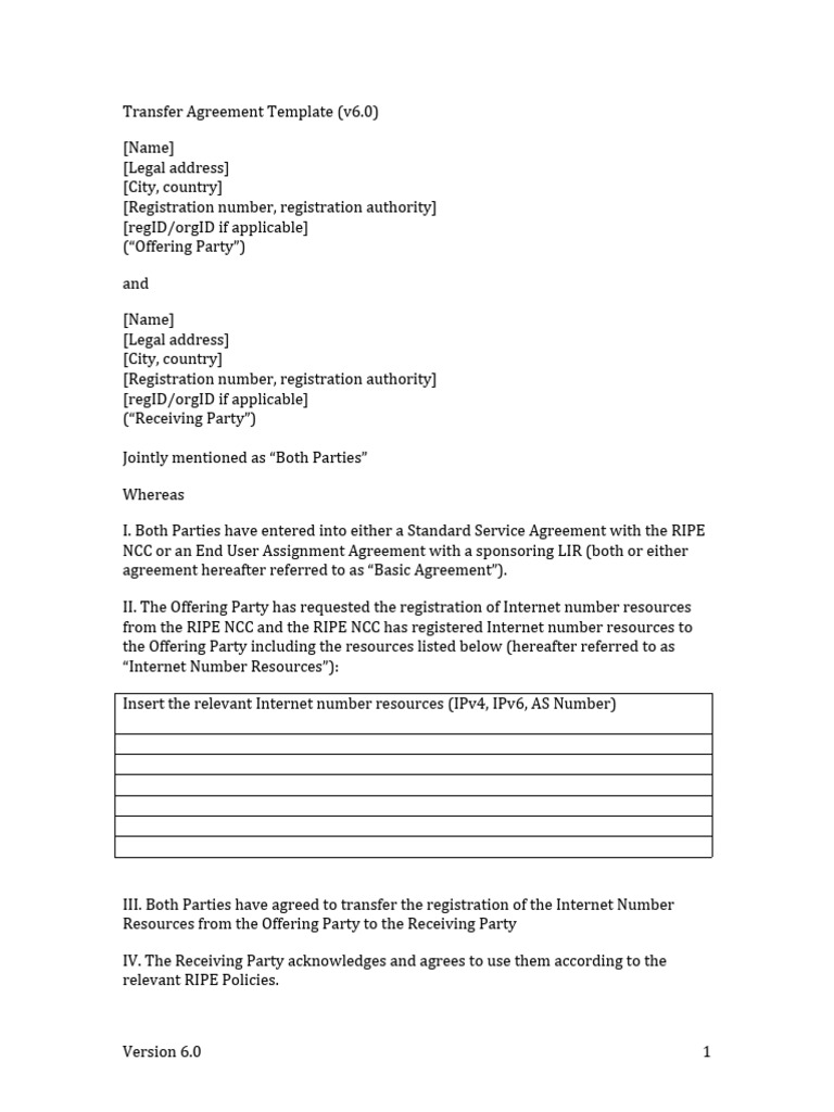 Internet Number Resource Transfer Agreement | PDF | Justice | Crime ...