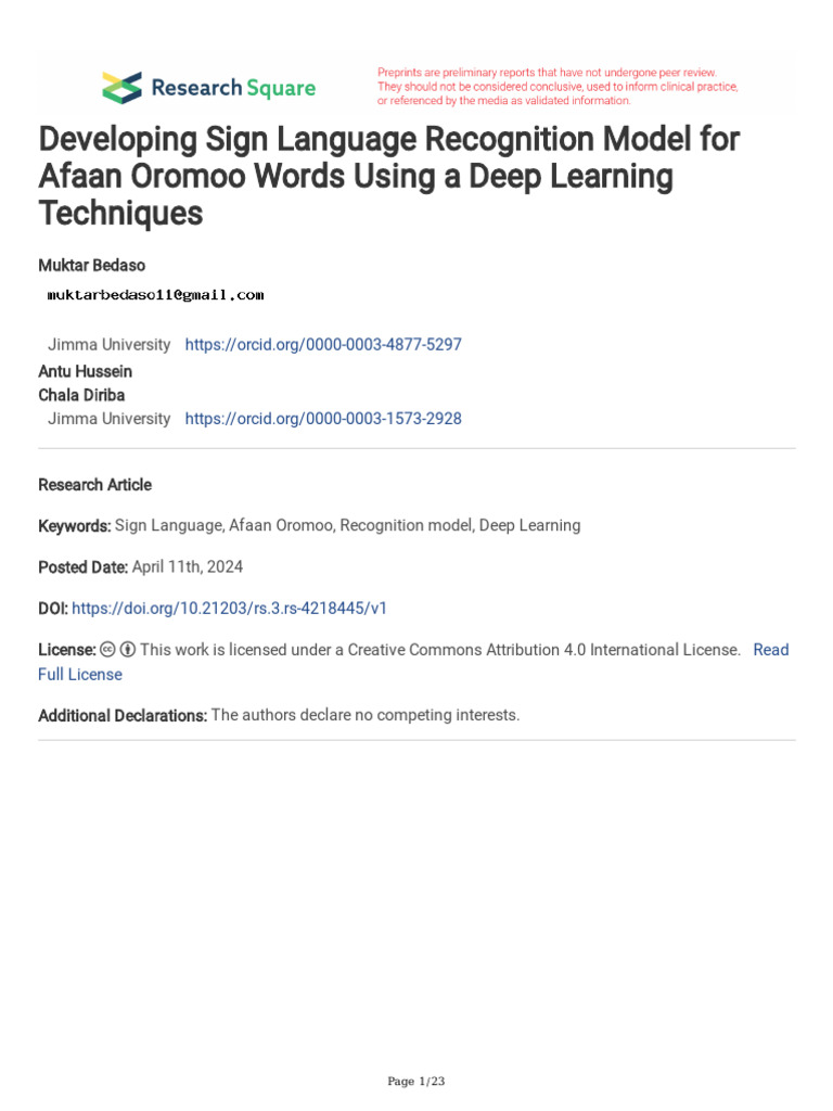Developing Sign Language Recognition Model For Afaan Oromoo Words Using ...