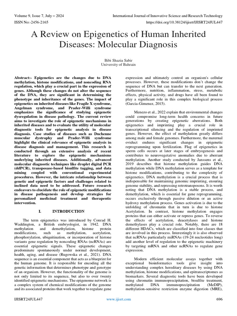 A Review On Epigenetics Of Human Inherited Diseases Molecular