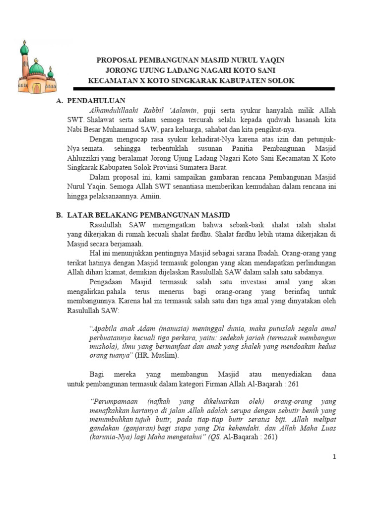 Proposal Pembangunan Masjid Nurul Yaqin | PDF