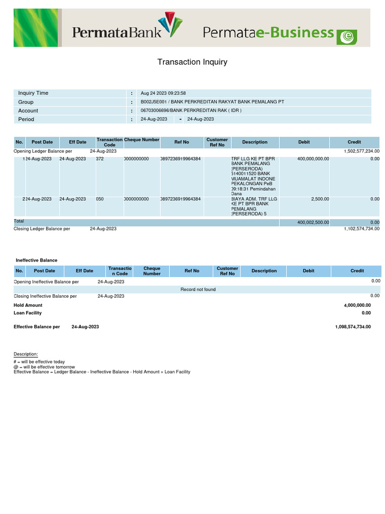 Bank Transaction Inquiry Report | PDF | Debits And Credits ...