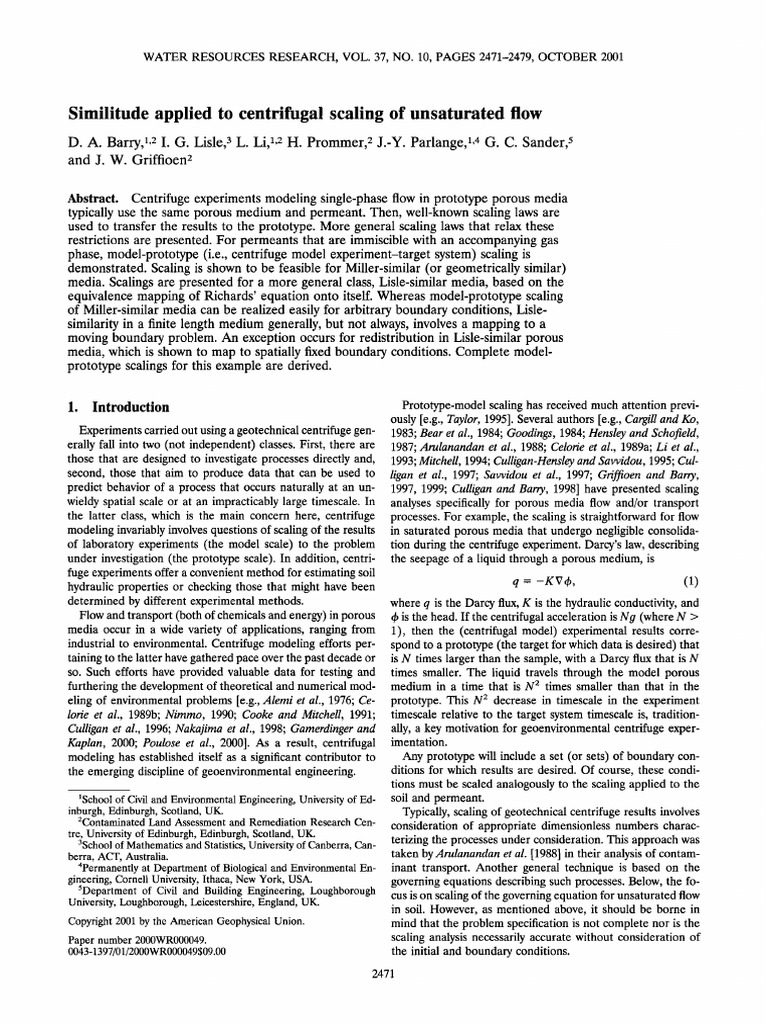 Water Resources Research - 2001 - Barry - Similitude Applied To ...