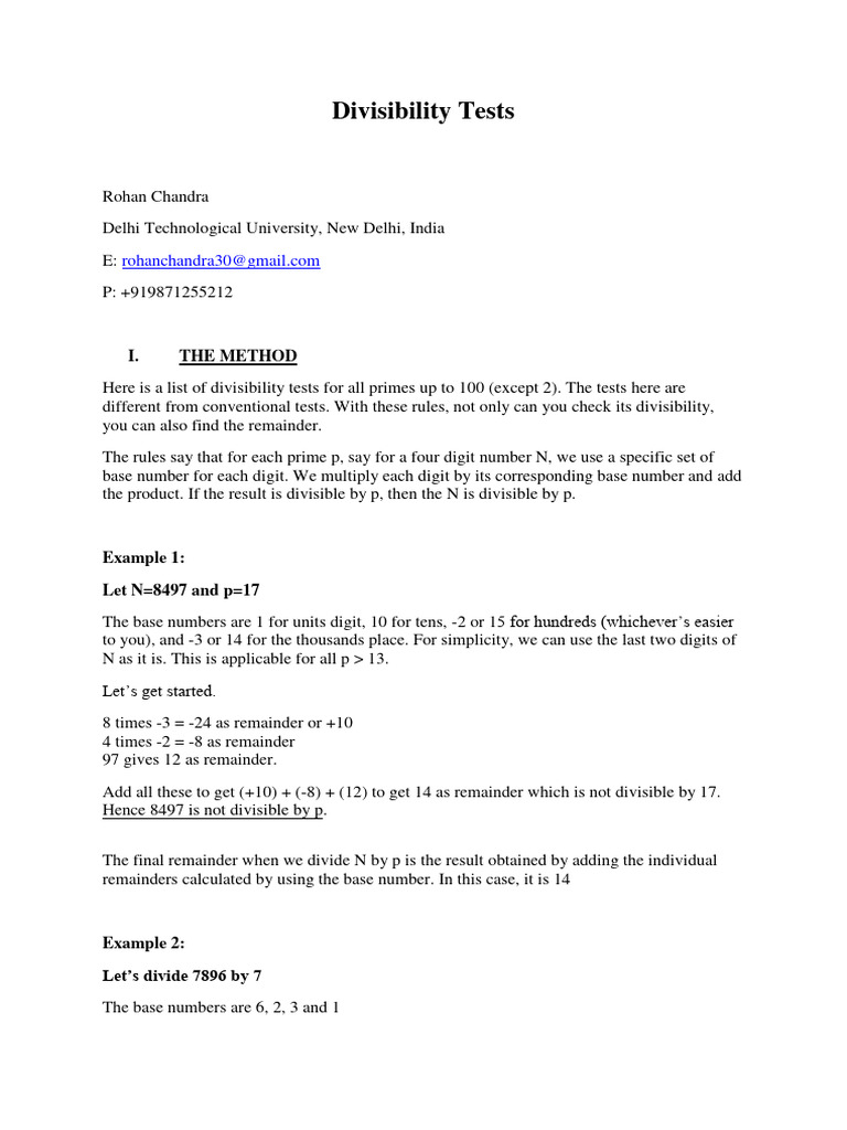 Divisibility Tests | PDF | Numbers | Discrete Mathematics