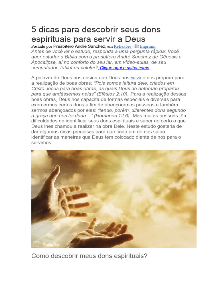 5 Dicas para Descobrir Seus Dons Espirituais para Servir A Deus | PDF ...