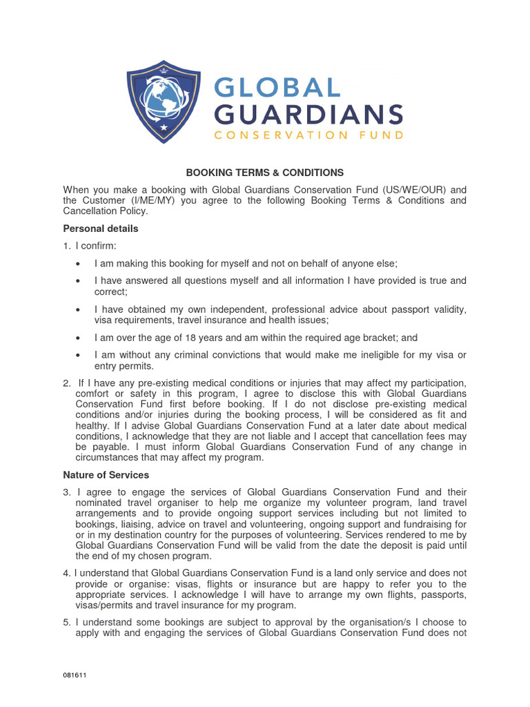 GGCF Booking Terms and Conditions | PDF | Credit Card | Insurance