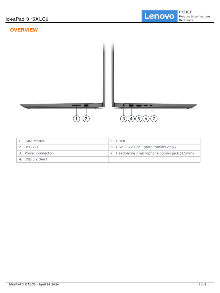IdeaPad 3 15ALC6 Spec | PDF | Usb | Solid State Drive