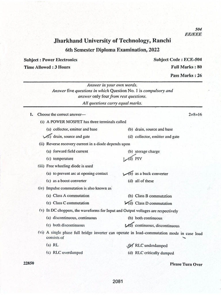 Power electronics pyq 2022 pdf