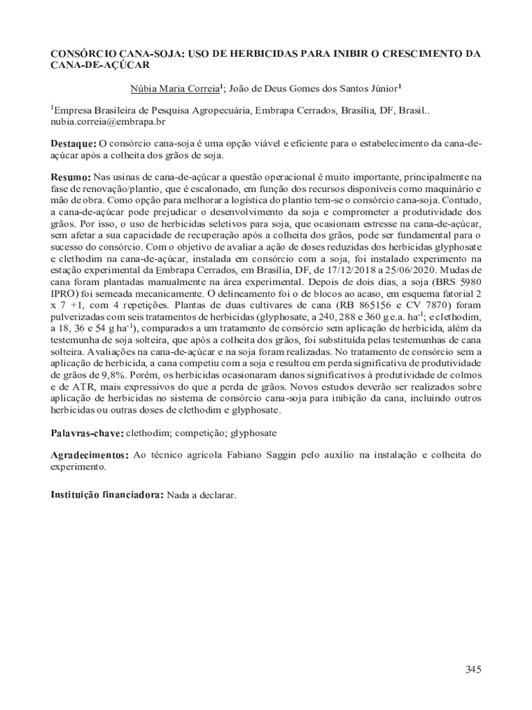 Consorcio Cana Soja - Uso de Herbicidas para Inibir o Crescimento Da ...