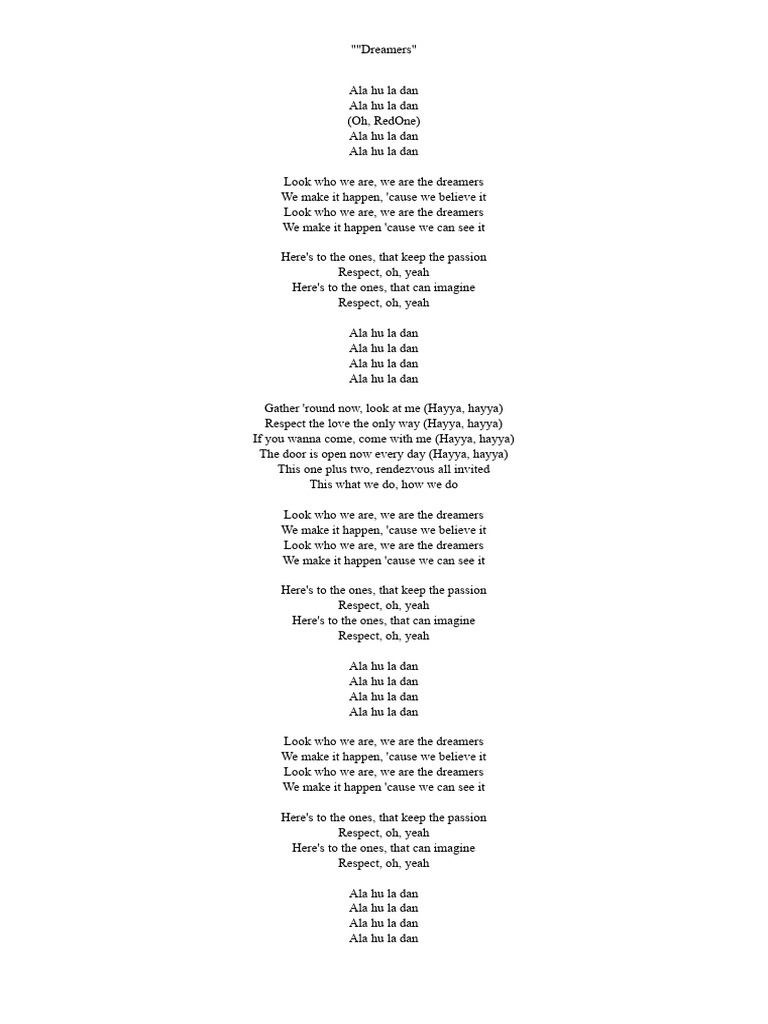 Dreamers-Lyrics | PDF