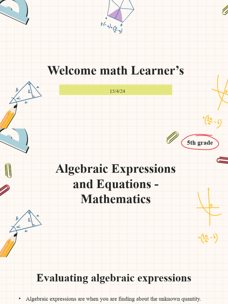 5th Grade Algebraic Expressions Guide | PDF | Equations | Algebra
