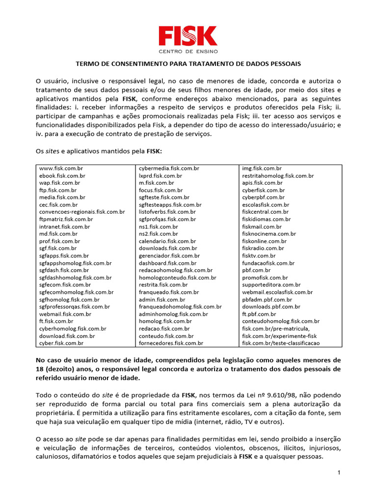 Consentimento de Dados FISK | PDF | Cookie de HTTP