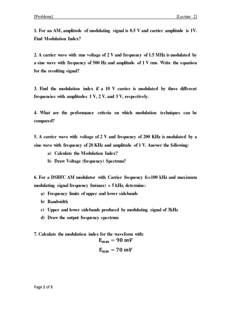 Lect 02 (Problems) - Communications | PDF | Frequency Modulation ...