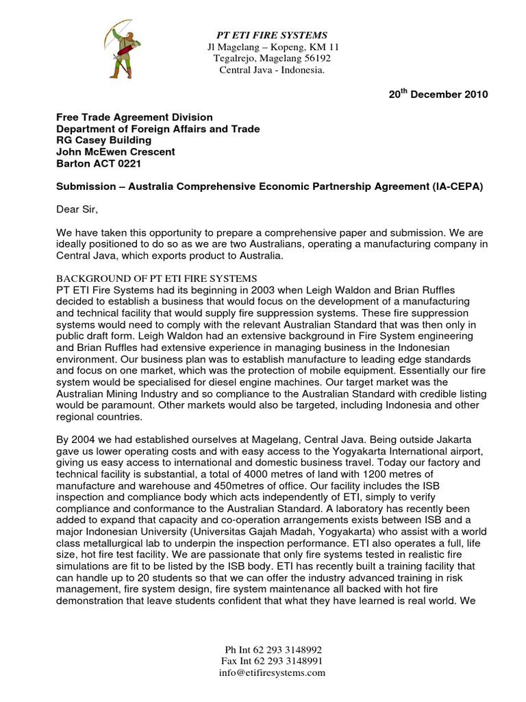 PT ETI Submission IA CEPA Non Confidential | PDF | Indonesia | Australia