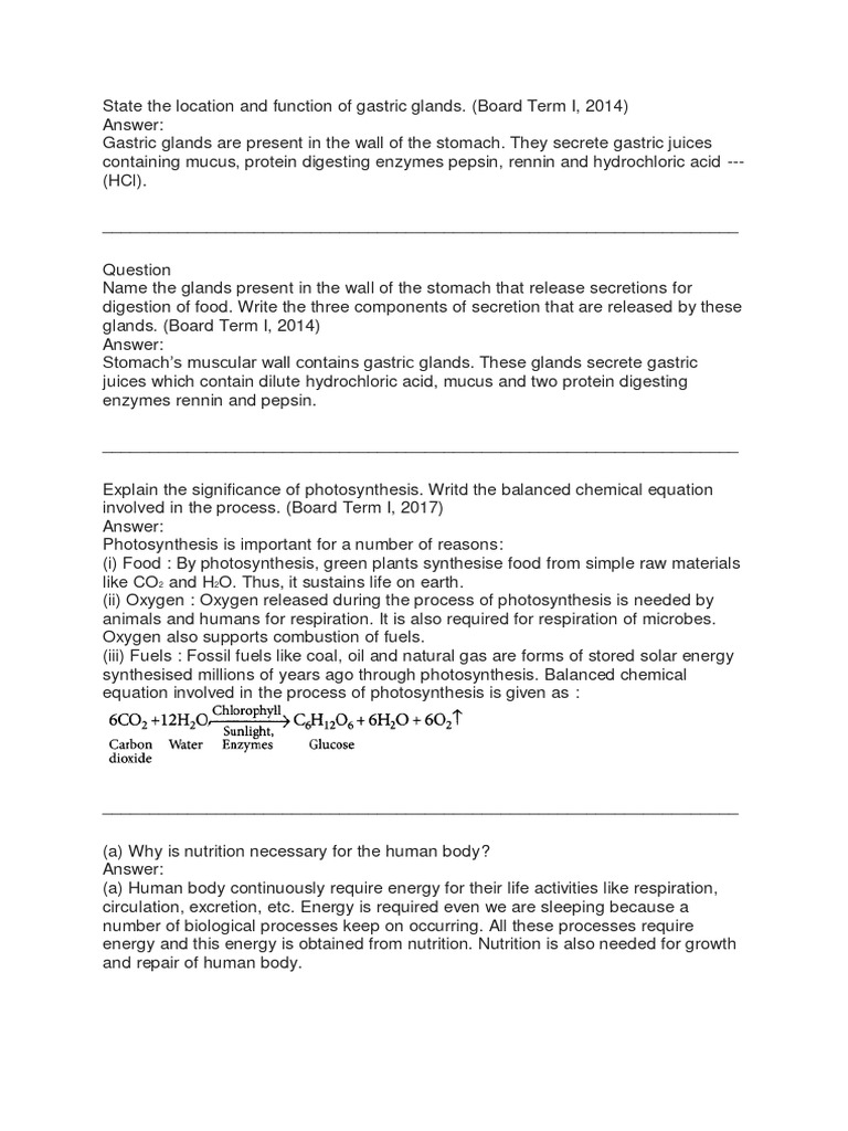 Life Process Important Questions | PDF | Excretion | Stomach
