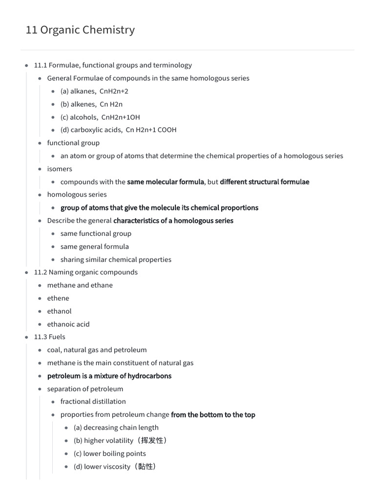 11 Organic Chemistry Summary Note | PDF | Petroleum | Alkane