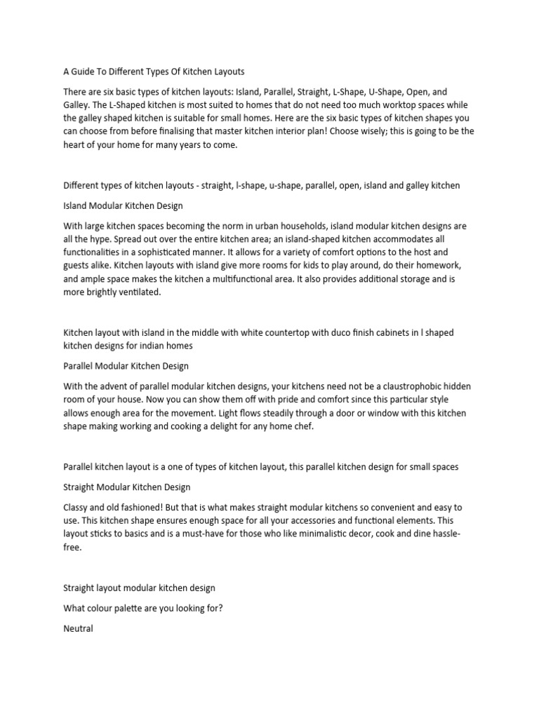 A Guide To Different Types of Kitchen Layouts | PDF | Kitchen