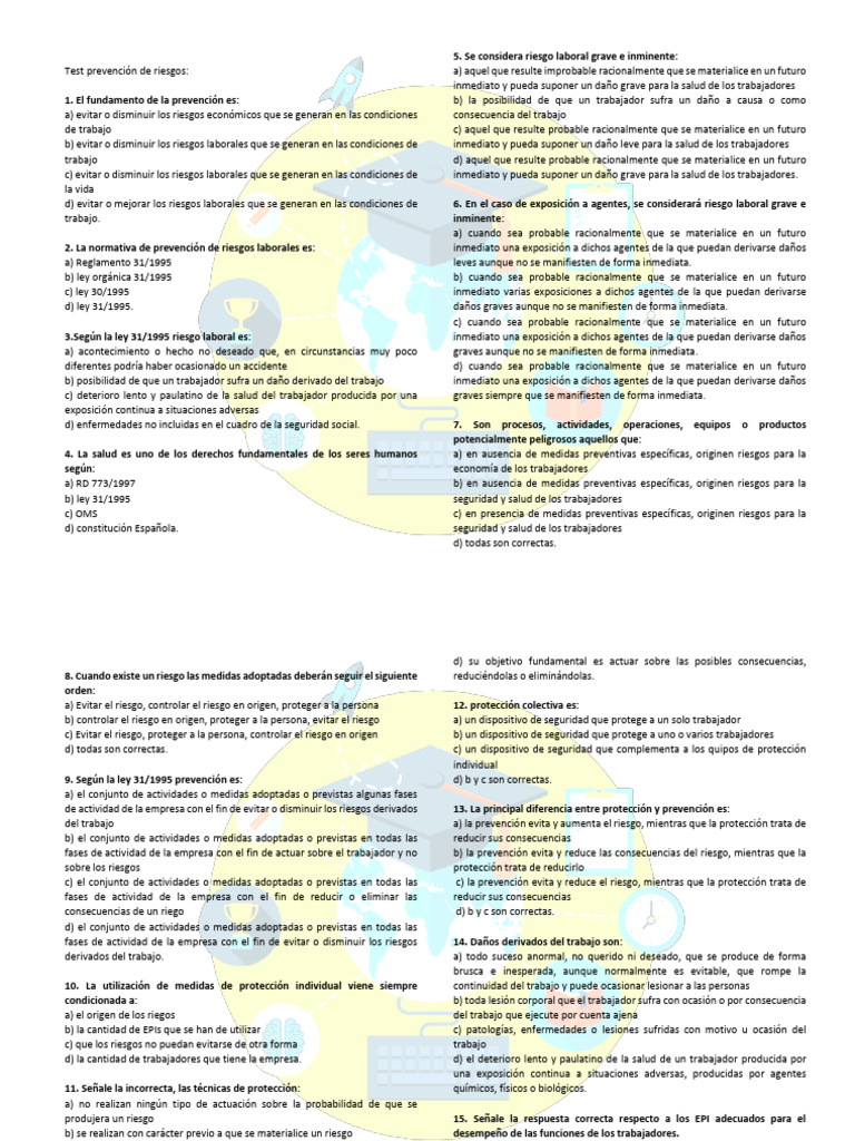 Test Prevencion de Riesgos y Test 23 Específico | PDF | Riesgo | Valores