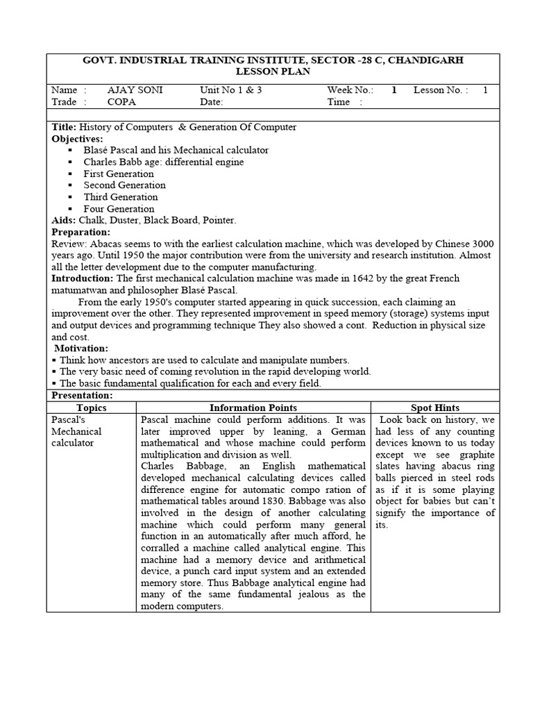 Lesson plan of copa sem 1 24 07 2024 pdf computer data storage
