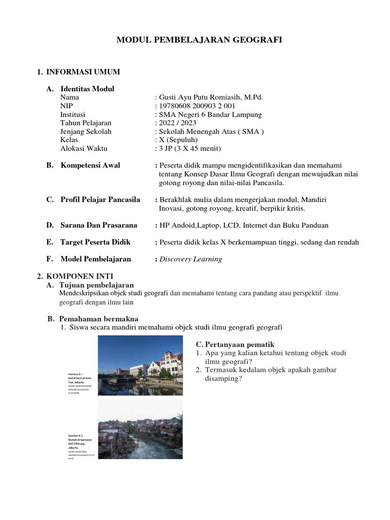 Modul Pembelajaran Geografi Kelas X | PDF