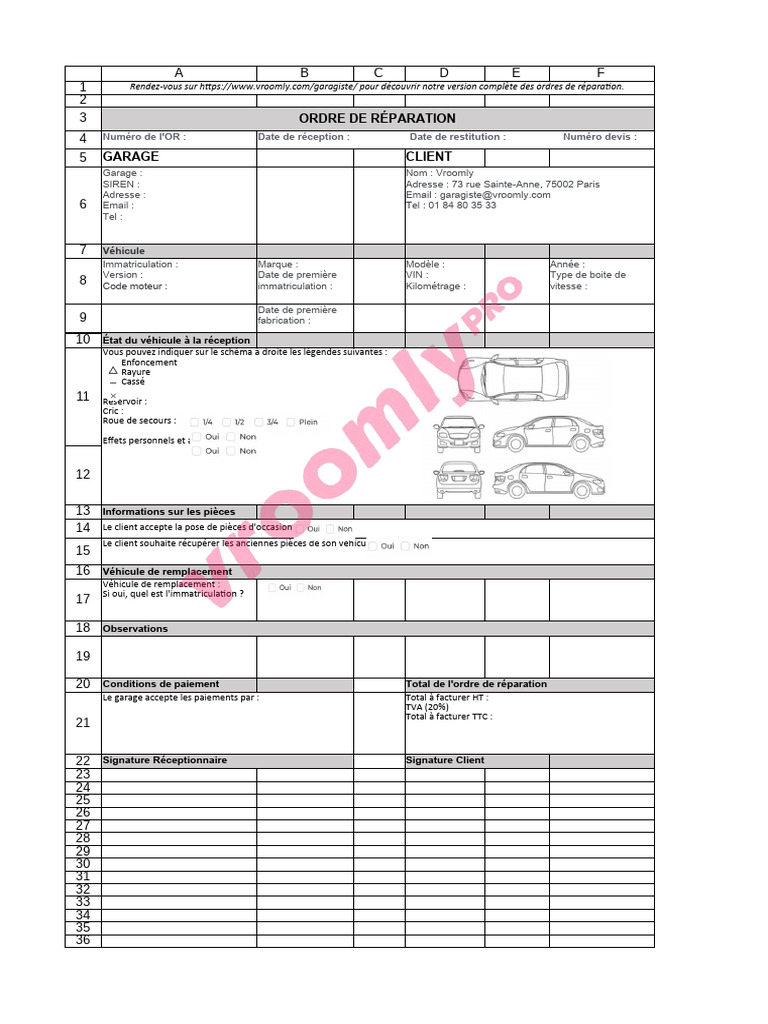 Ordre de Réparation Automobile Vroomly | PDF | Affaires