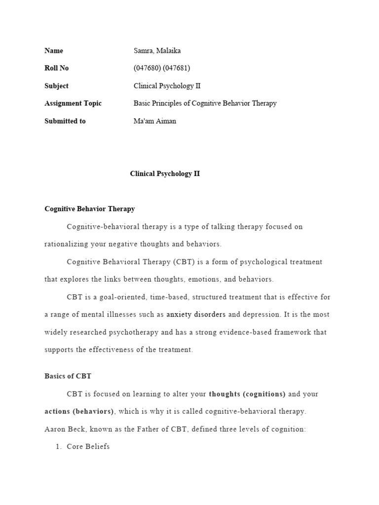 Principles of Cognitive Behavior Therapy | PDF | Cognitive Behavioral ...