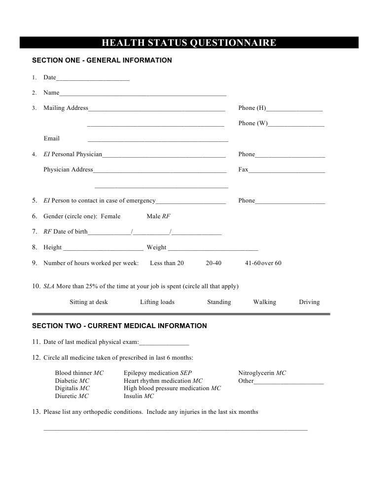 Health Status Questionnaire Overview | PDF | Diabetes Mellitus ...
